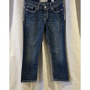 BKE Payton Crop Stretch Jeans‎ Womens Size 28 Blue Dark Wash Double Cuff